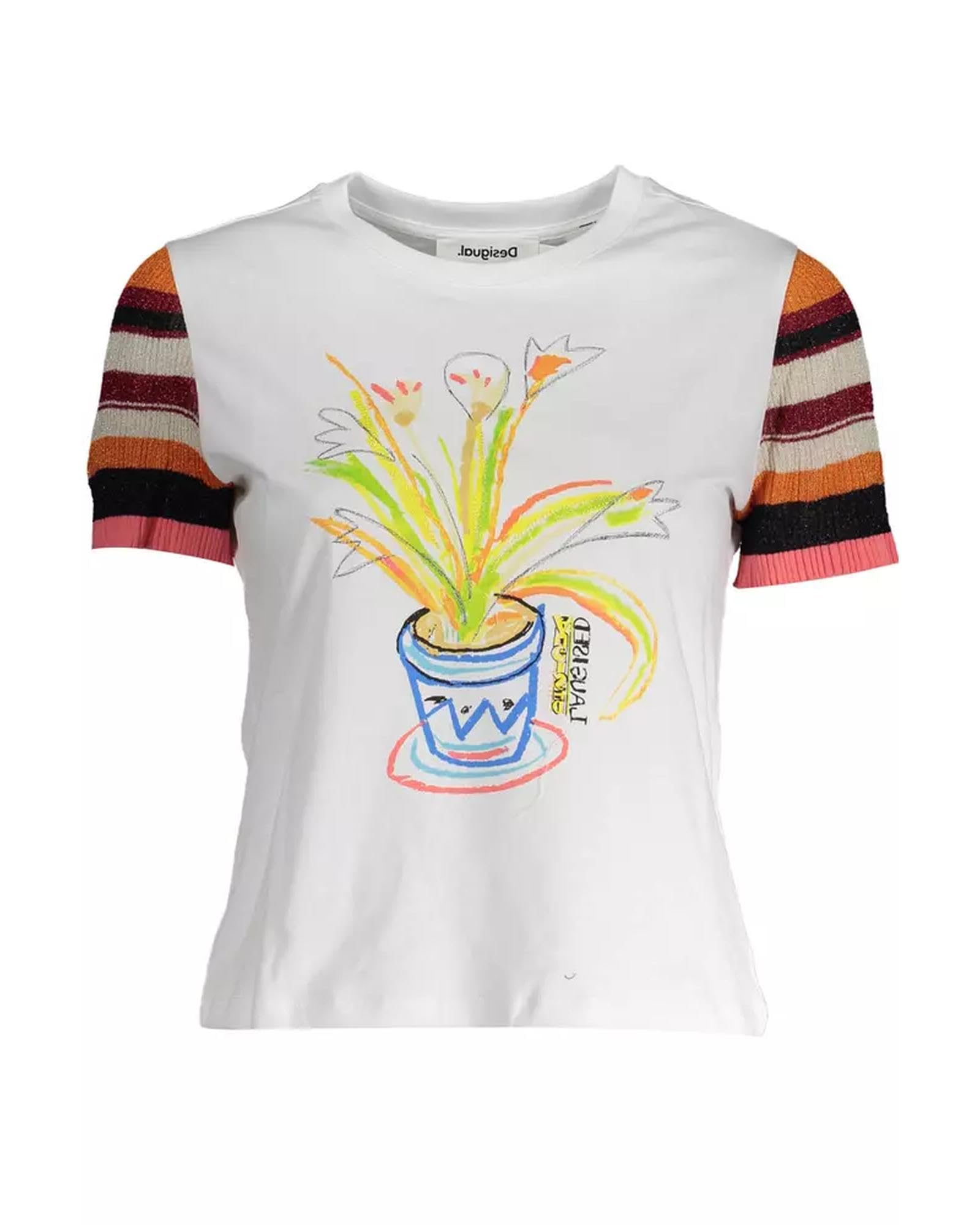 Desigual Damen Blanc Gestreiftes T-Shirt,