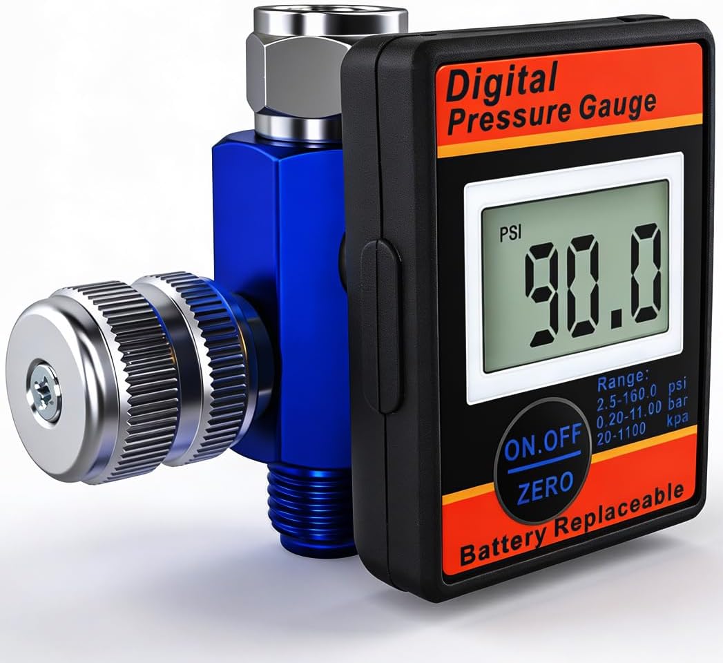 LE LEMATEC Digital Air Pressure Regulator with LED Display Gauge, ¼ NPT Valve for Air Compressor, Tire Inflation, HVLP Spray Paint Gun, & Professional Air Tools, Compact & Heavy-Duty. DAR01B