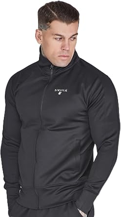 SikSilk Mens Slim Fit Essentials Poly Track Top Black
