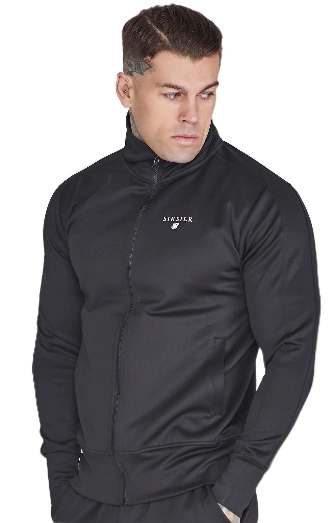 SikSilk Men's Slim Fit Essentials Poly Track Top Black XXL