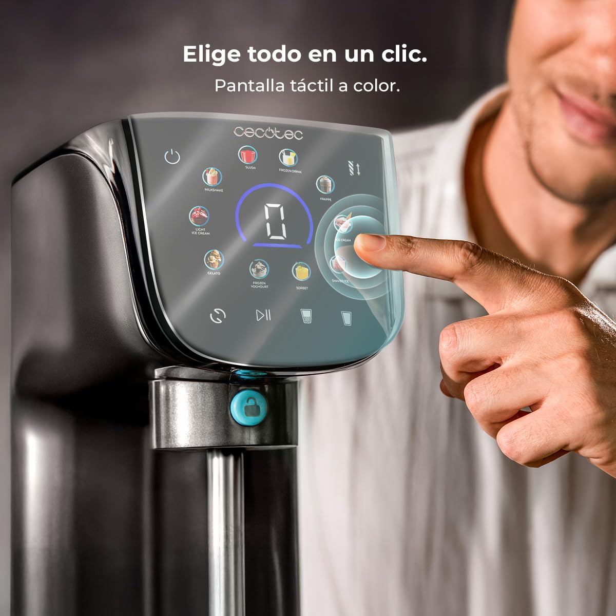 Cecotec Heladera Multifunción Capacidad 2,1L, 3 Tarrinas, Gelatec 2100. 500W, 11 Programas de Helado y Bebidas Granizadas, Tecnología CreamOn y Re-spin, Pantalla Táctil, Incluye Recetario Digital