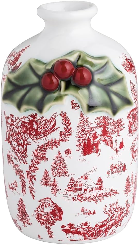 Mud Pie Christmas Toile Bud Vase