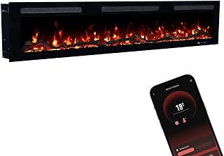 GLOW FIRE Elektrokamin Inside 182 mit realistischem 3D LED-Feuer - Wand-Elektrokamin mit Heizung und Kaminfeuer, App Steuerung, Knistereffekt & Timer, max. 1800 W, 182x35x12cm