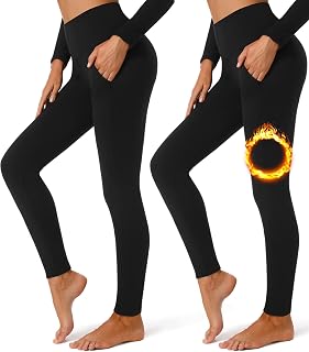 FULLSOFT 2 Pack Fleece Lined Leggings with Pockets for Women High Waisted Thermal Winter Yoga Pants for Workout Running