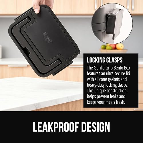 Miniatura 4 de GORILLA GRIP Lonchera Bento de 3 compartimentos a prueba de fugas sin BPA para adultos, niños, apto para microondas, recipientes de alimentos fríos