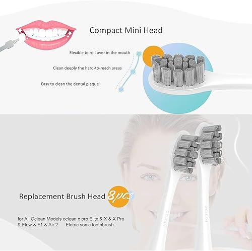 Miniatura 4 de GTHUNDER 8 cabezales de cepillo de dientes eléctricos adecuados para Oclean.con tapas higiénicas, envasadas al vacío. Se adapta a todos los modelos