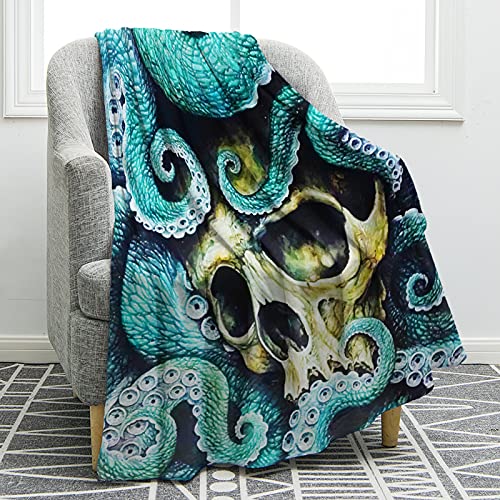 Jekeno Skull Octopus Blanket Smooth Soft Print Throw Blanket For Sofa Chair Bed Office Gift 50"X60" #TOP6