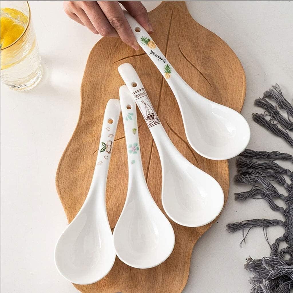 Household Large Ceramic Soup Spoon Japanese Style Spoon with Long Handle Spoons for Home (Color : 2 Pack) (4 Pack)