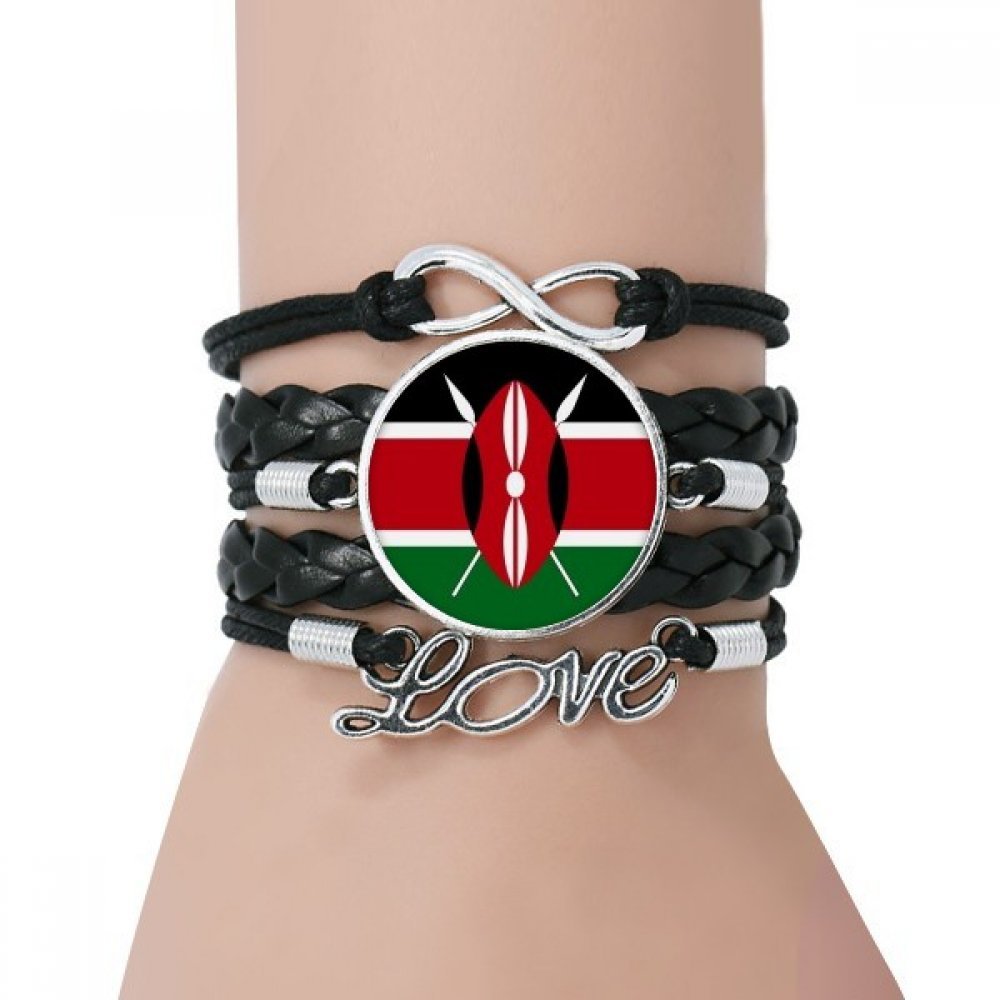 DIYthinker Kenya National Flag Africa Country Bracelet Love Black Twisted Leather Rope Wristband