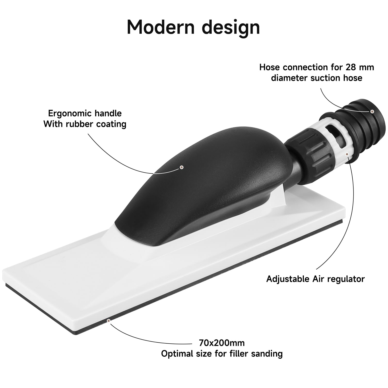 Ponceuse manuelle avec aspiration, 200 x 70 mm, 51 trous, version mise à jour, avec 5 bandes abrasives en maille grain P80, P120, P180, P240, P400, ponçage sans poussière