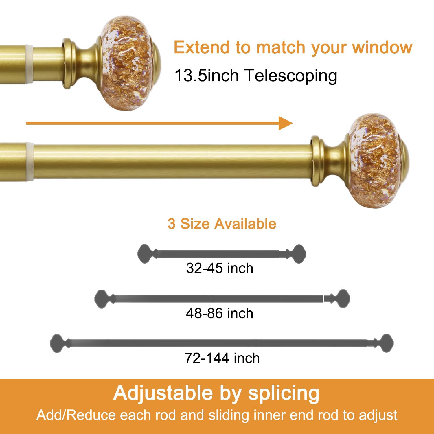 Tringle à Rideaux Extensible Laiton Antique 120 à 300 Cm - Avec Supports Et Embouts Ronds - Pour Salon, Chambre, Portes Coulissantes