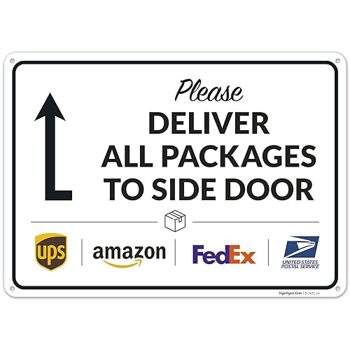 Vista 59 de Cartel de entrega del paquete, letrero de instrucciones de entrega, 10 x 7 pulgadas, aluminio 040 libre de óxido, resistente a la decoloración