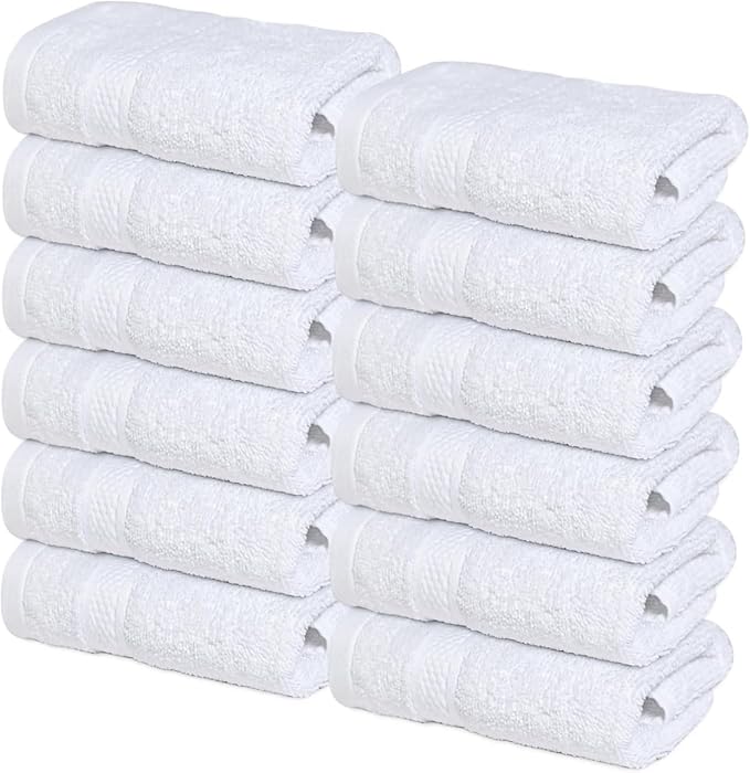 Infinitee Xclusives Premium Wash Cloths for Showering [13x13] – 100% Cotton Washcloths [Pack of 12], Soft and Absorbent Face Towels for Bathroom Wash Clothes, Gym, and Spa |Brilliant White|