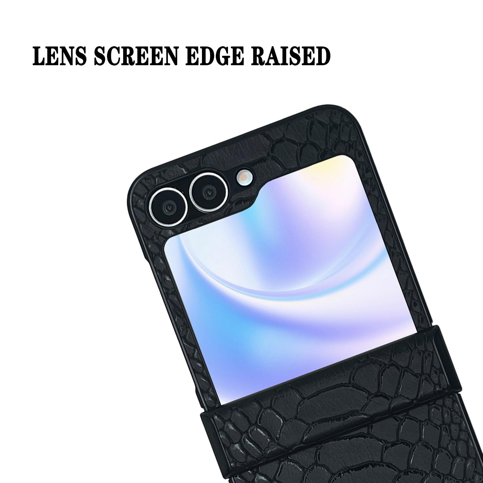 Skórzane etui do Samsung Galaxy Z Flip 6, smukłe, luksusowe etui z teksturą krokodyla, odporne na odciski palców, stylowy zawias, odporna na wstrząsy obudowa biznesowa
