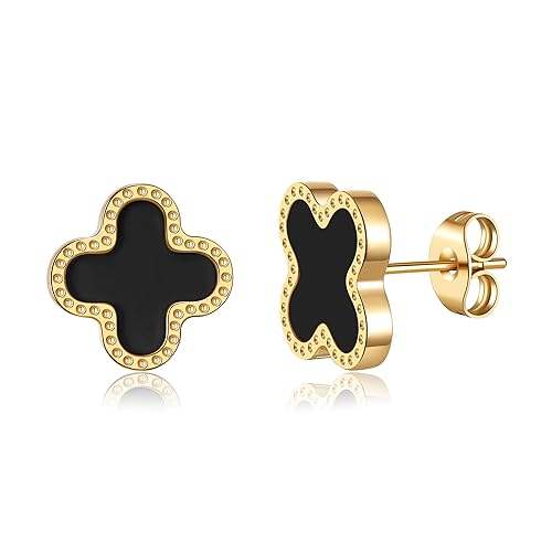 18K Gold Plated Clover Earrings for Women Four Leaf Stud