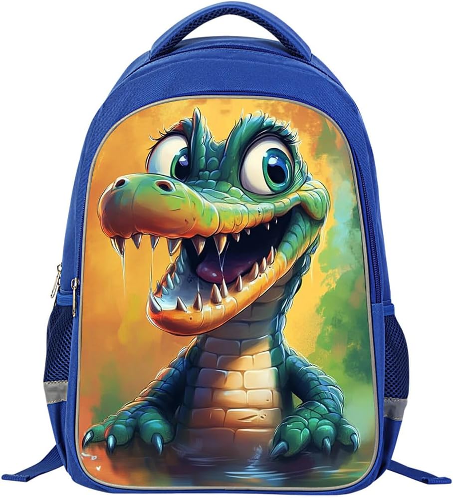Kids Backpack, 3D Reflective Cartoon, 600D Polyester & Dual Zippers, 17" Bookbag with Ergonomic Design for boys & girls age 6-18, Crocodile Space Style for school Children Kids 23##crocodile