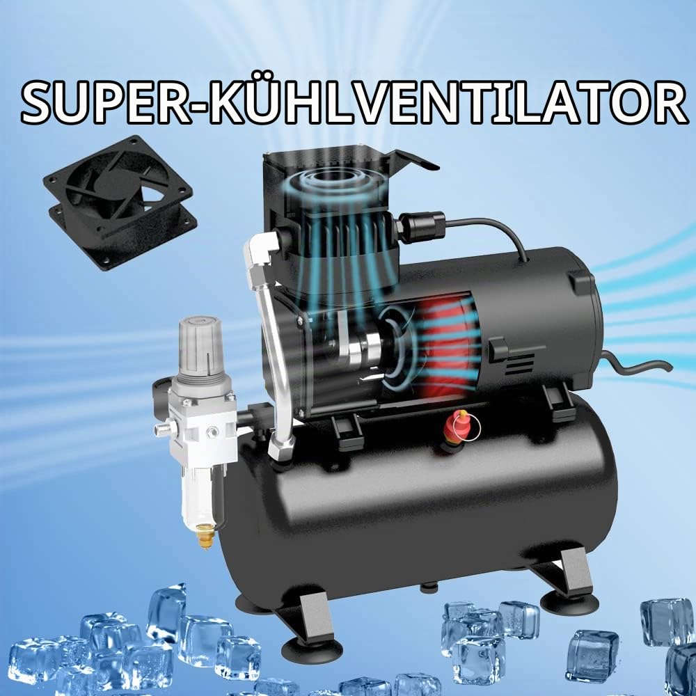 Airgoo Luxus Airbrush Kompressor AG-426 mit Supermacht Lüfter und Lufttank