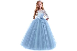 Long Flower Girls Lace Vintage Bridesmaid Velvet Dresses Kids Pageant Prom Puffy Ball Gown