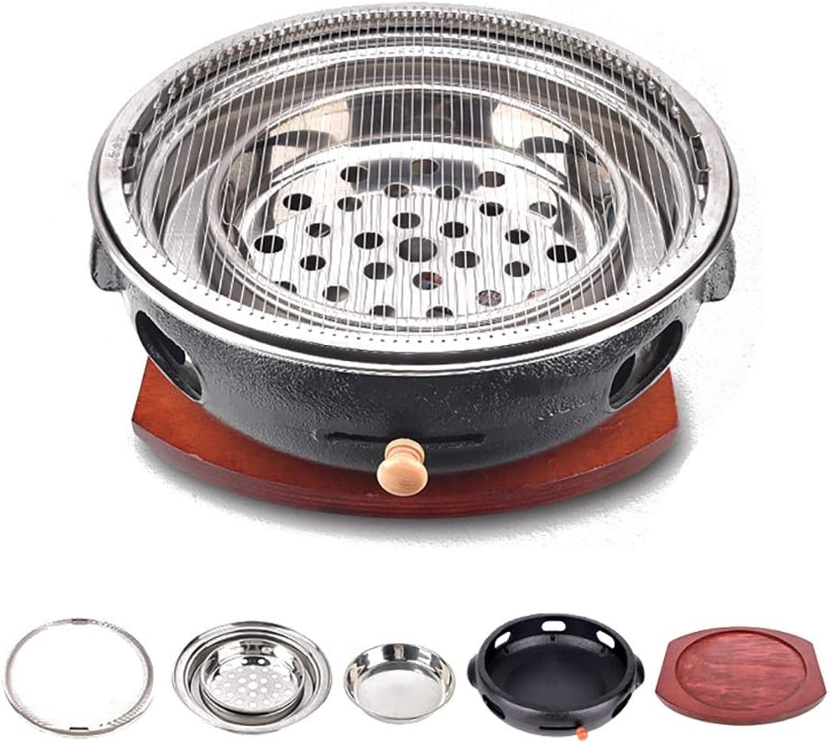 Portable BBQ Grill, Korean Cast Iron BBQ Grill 33cm x 12cm Multicolor Indoor Outdoor For 5-8 People(A)