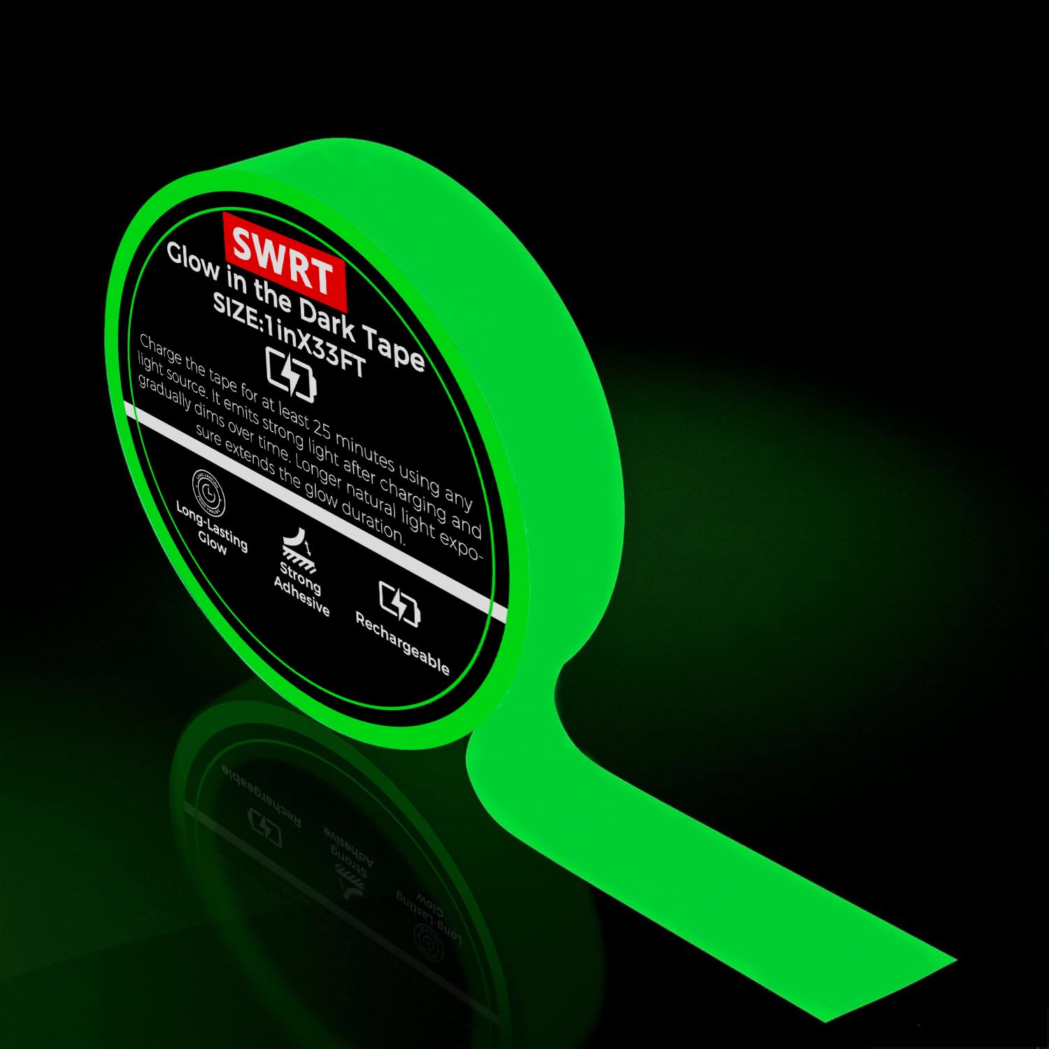 SWRT Glow in The Dark Tape 33FT x 1Inch, Long-Lasting Bright Fluorescent Glow Tape for Valentine's Day, Strong Adhesive Waterproof Glow in The Dark
