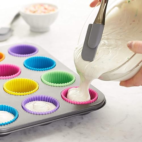 Miniatura 3 de Juego de 12 tazas de silicona para hornear cupcakes, reutilizables y antiadherentes, juego de soportes para magdalenas