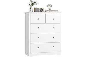 HOUSUIT White 5 Drawer Dresser for Bedroom