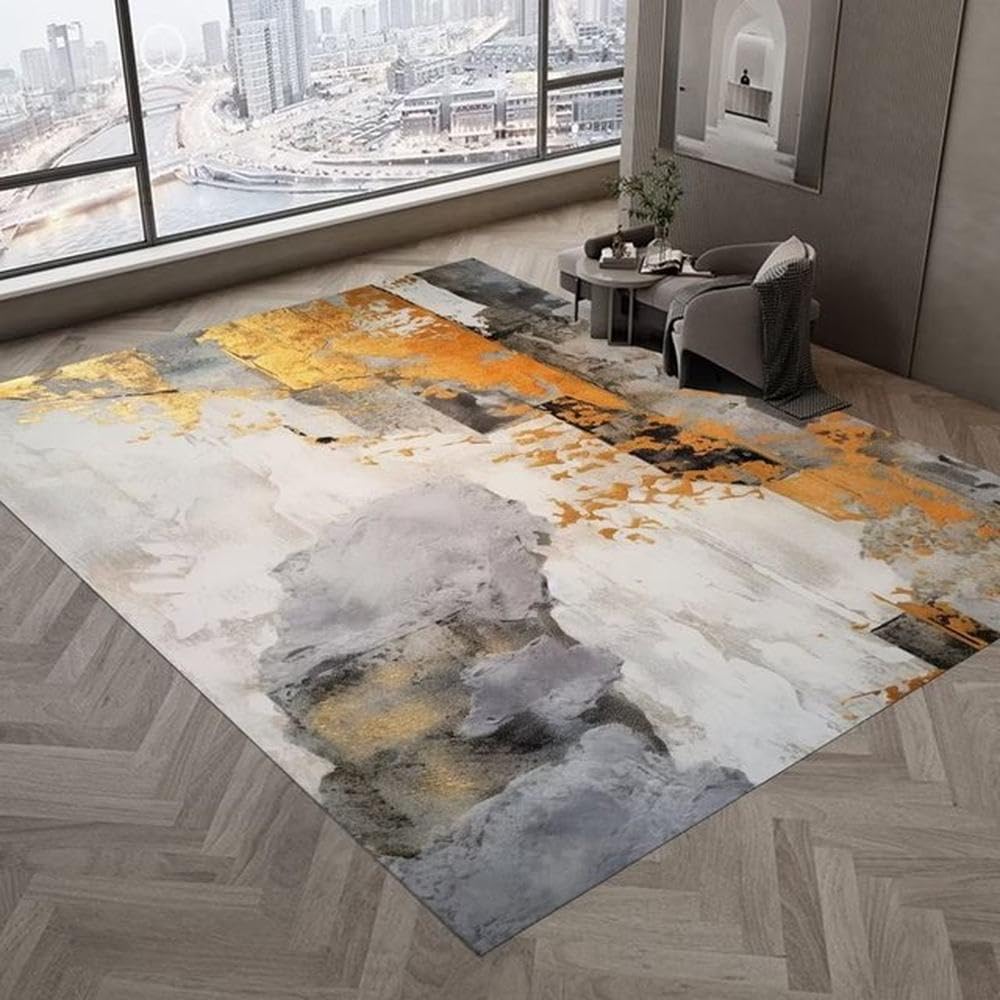 Tapis abstrait moderne doré 160x230 cm pour grand salon chic