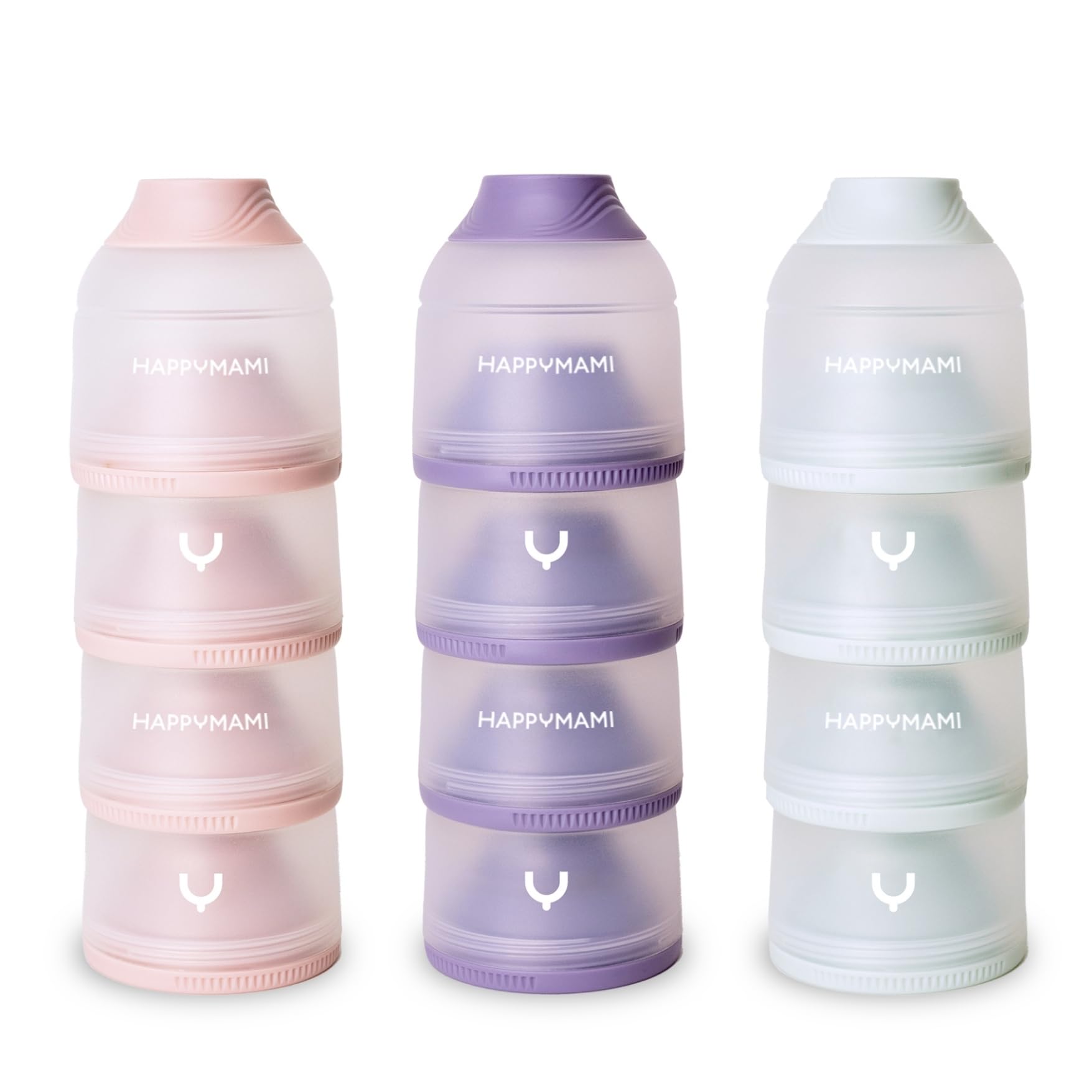Happymami - Doseur de Lait en Poudre ou de Céréales, Couleur Rose Soie, 4 Compartiments Portables de 360ml Chacun, Facile à Transporter, Ouverture Unique, Surface Intérieure Anti-adhérente