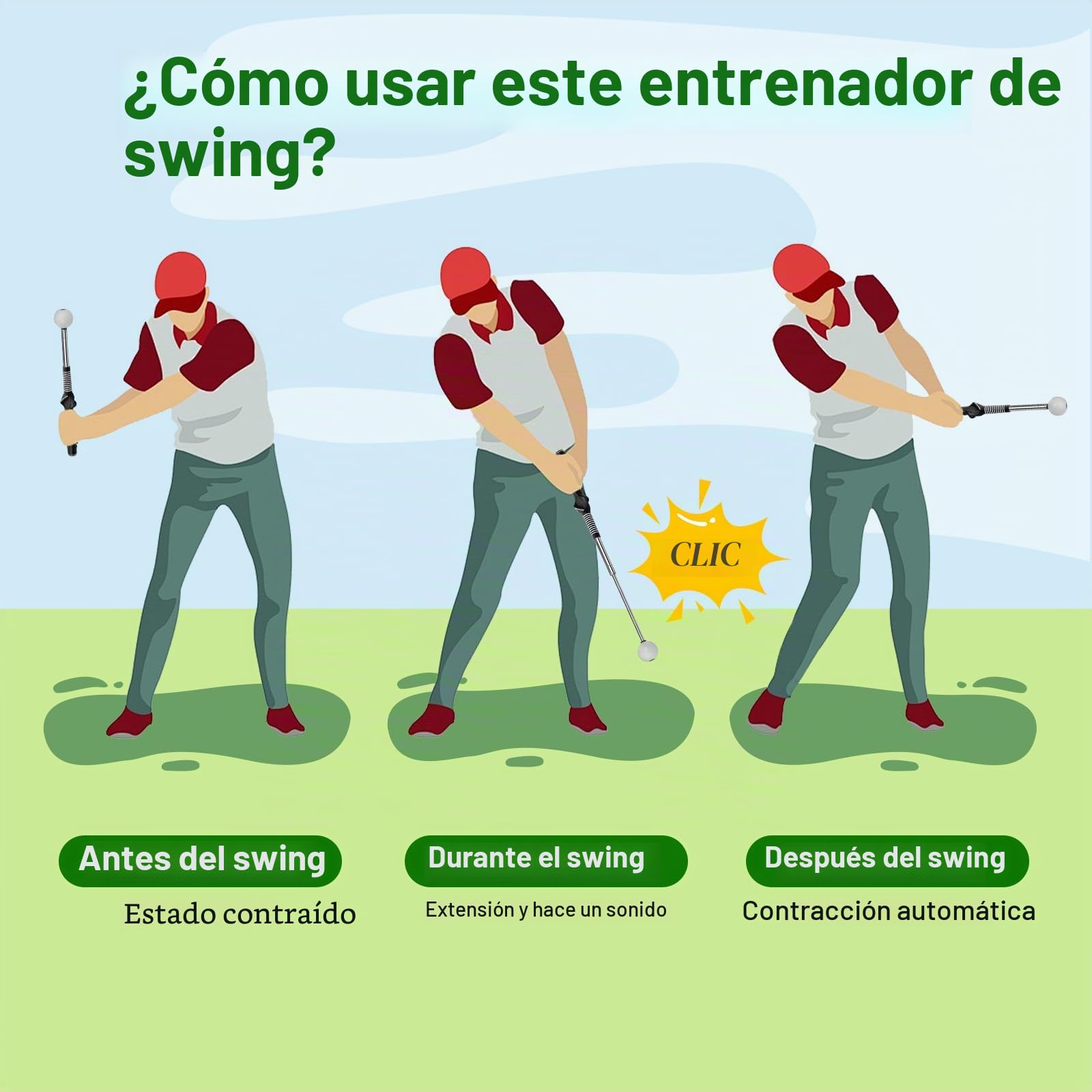 Entrenador de Swing de Golf Telescópico Retráctil con Click para Diestros