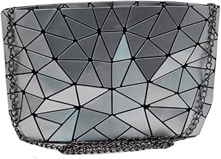 Borsa a tracolla olografica con motivo geometrico, in pelle ecologica in poliuretano, con catena in metallo