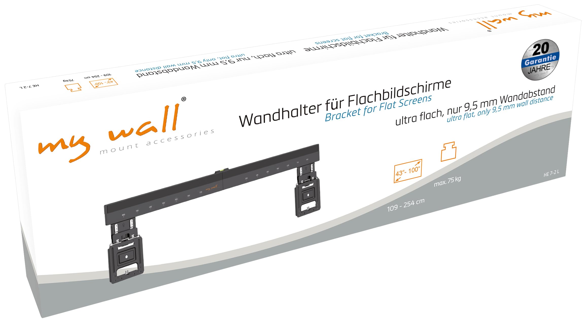 Mywall HE7-2L - Supporto da Parete per TV a Schermo Piatto 43-100", Carico Fino a 75 kg, Universale per Ultra Sottile, 9,5 mm
