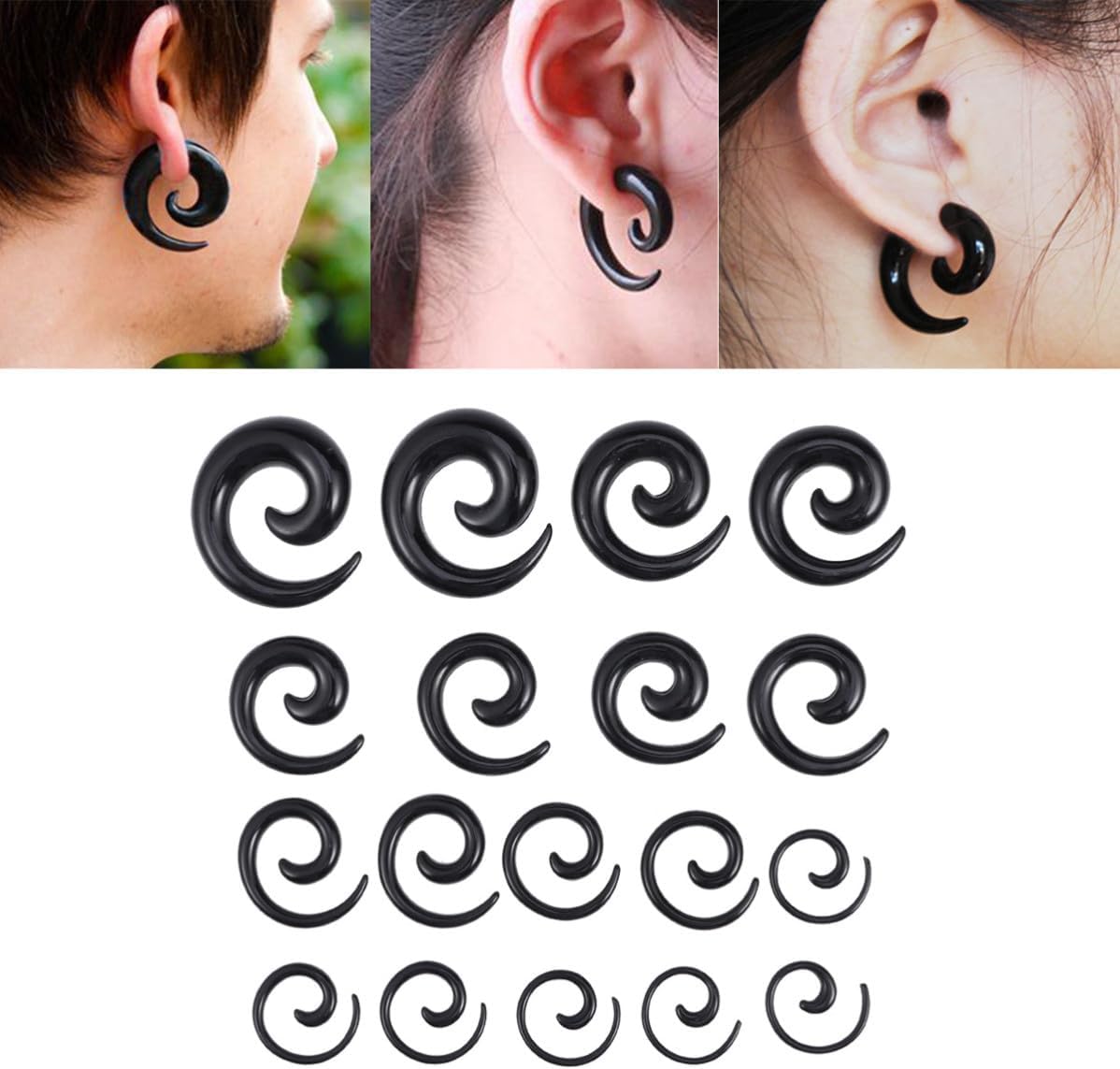 9 Pairs Acrylic Spiral Ear Stretcher Plugs Set, Black