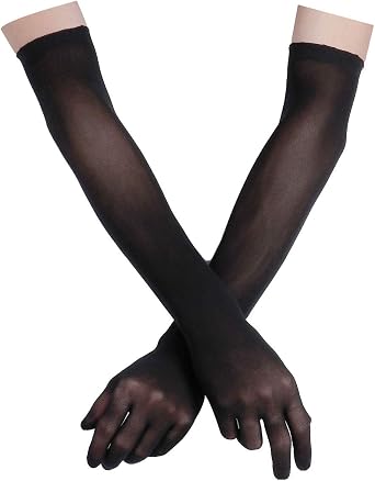 FEESHOW Womens Sheer Seamless Pantyhose Nylon Evening Long Finger Gloves