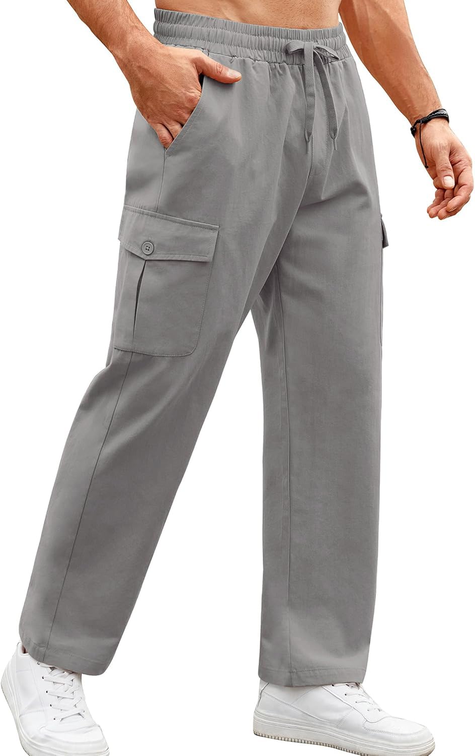 CB-COLEBROOK Herren Cargo Hose Casual Baumwolle Trekkinghose mit Kordelzug mit Herrentaschen (Cargo-47-52)