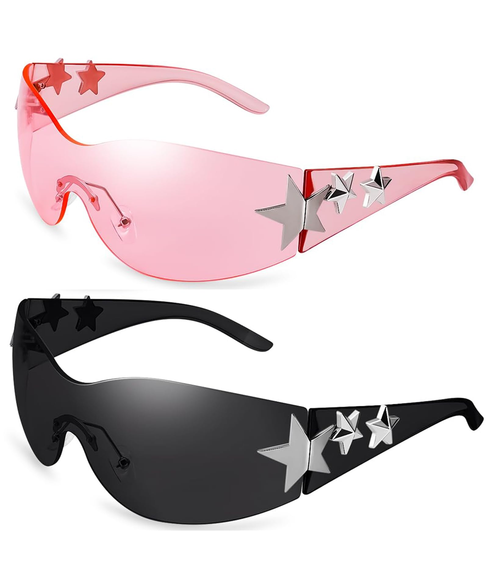 2 Pairs Y2K Sunglasses Shades for Men, Y2K Accessories for Women Trendy Shield Wrap Around Sun Glasses Oversized Fashion Frameless Glasses for Both Casual and Party‑style Occasions-image-18