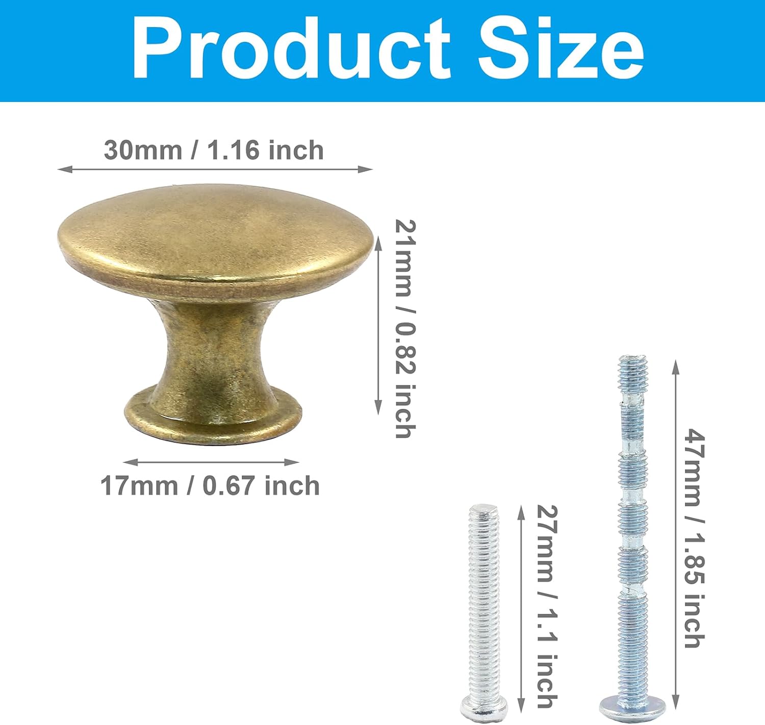 16Pcs Antique Brass Kitchen Cabinet Knobs Handle Pulls, 30mm Vintage Round Drawer Knob Pulls for Dresser, Cupboard, Bathroom