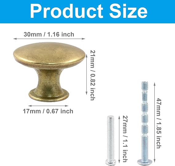 16Pcs 30mm Antique Brass Kitchen Cabinet Knobs