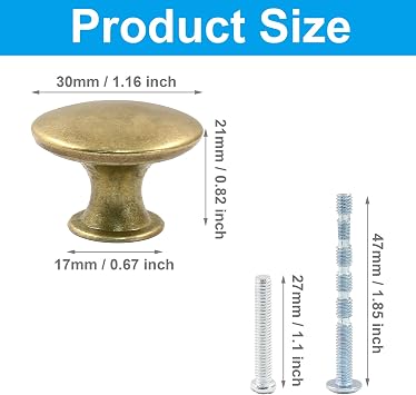 16Pcs 30mm Antique Brass Kitchen Cabinet Knobs