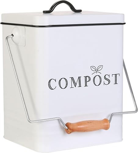 Poubelle de Compostage en Metal 5L2, Blanc/Noir KA4368