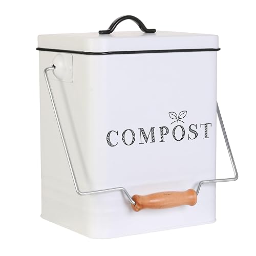KA4368 Poubelle de Compostage en Metal 5L2, Blanc/Noir | Acier