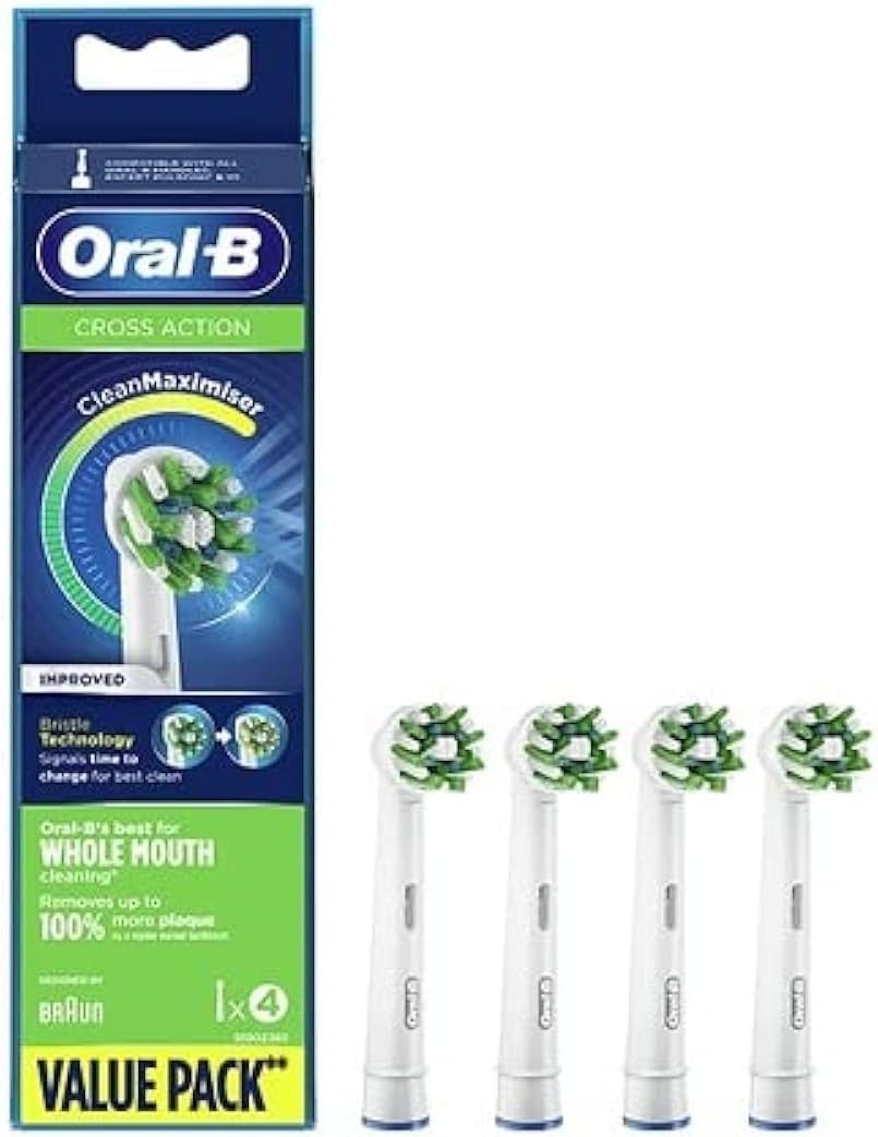 Oral-B Adult Crossaction Manual Toothbrush Head With Cleanmaximiser Technology, Pack Of 4 Counts,White