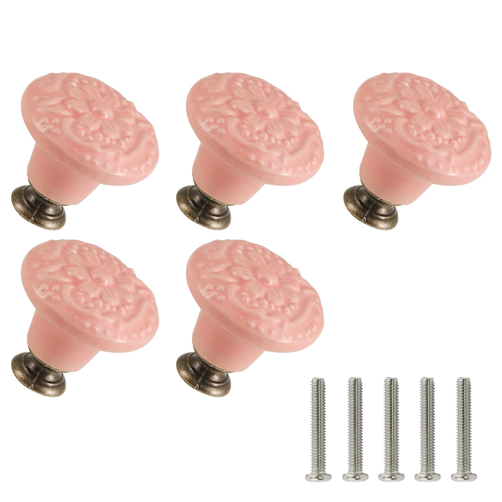 Zernmiarder Pink Ceramic Knobs 5 Pack Flower Drawer Pulls Vintage Cabinet Knobs - Antique Dresser Pulls with Screws for Closet Drawer Cupboard Cabinet