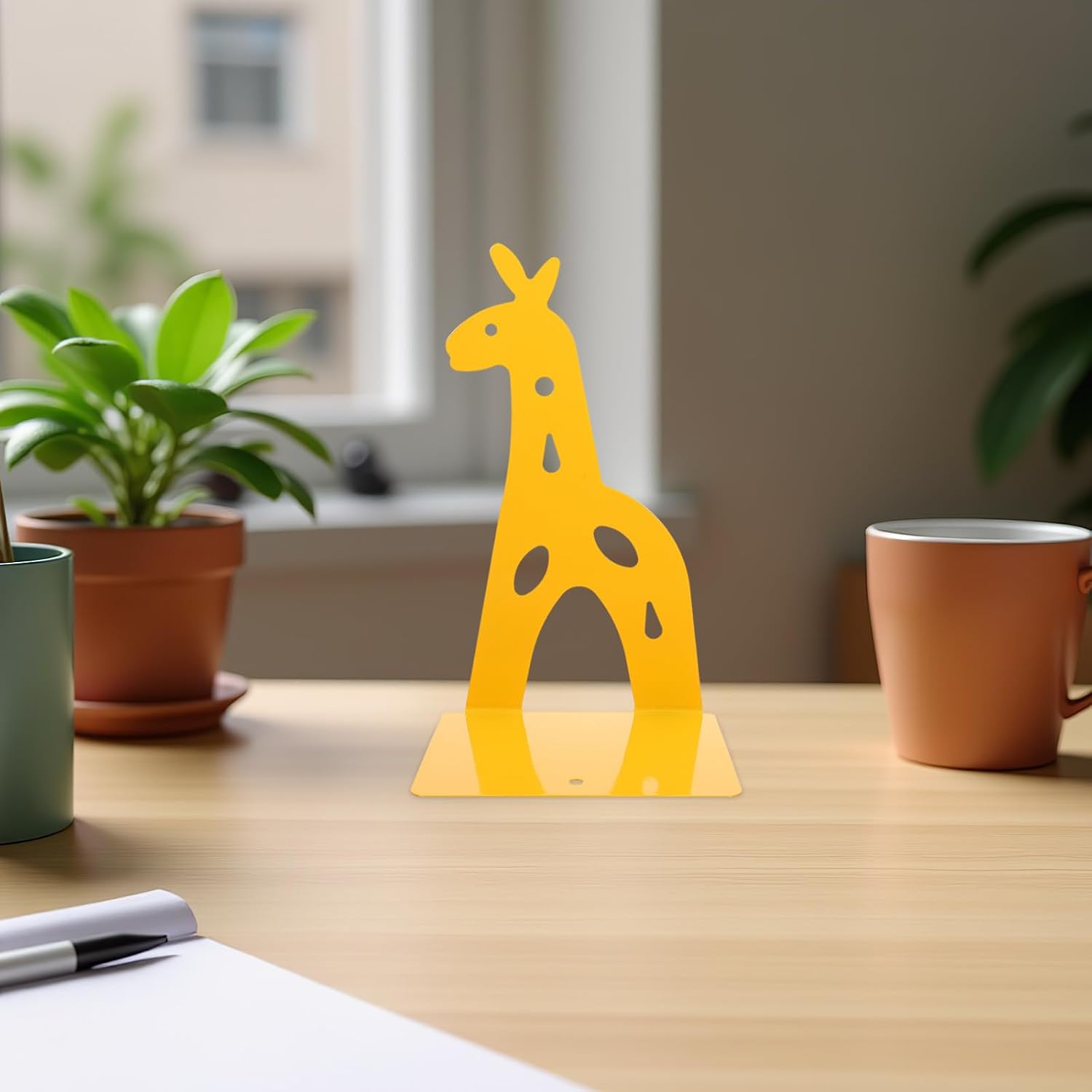 2PCS Metal Bookends: Non-Slip Cartoon Dinosaur Giraffe Book Stopper Heavy Duty Animal Themed Decorative Book End Supports for Kids Children Shelves