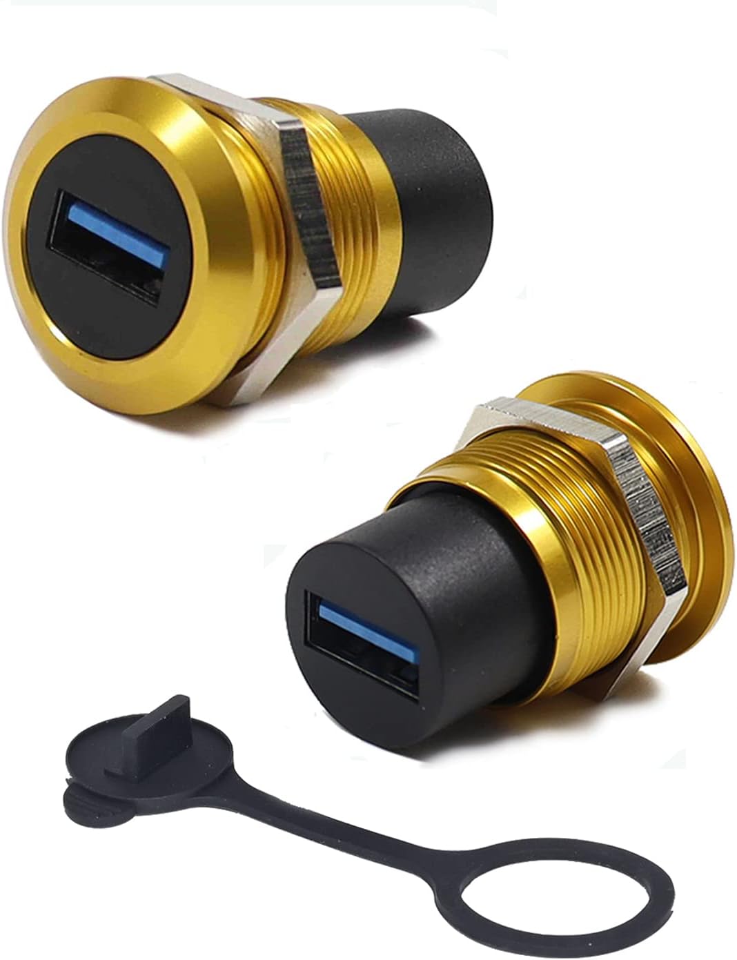 PENGLIN 2PCS USB 3.0 Panel Mount Connector, Female/Female Feed Thru Coupler Signal Extension Interface Adapter with Water/Dustcap