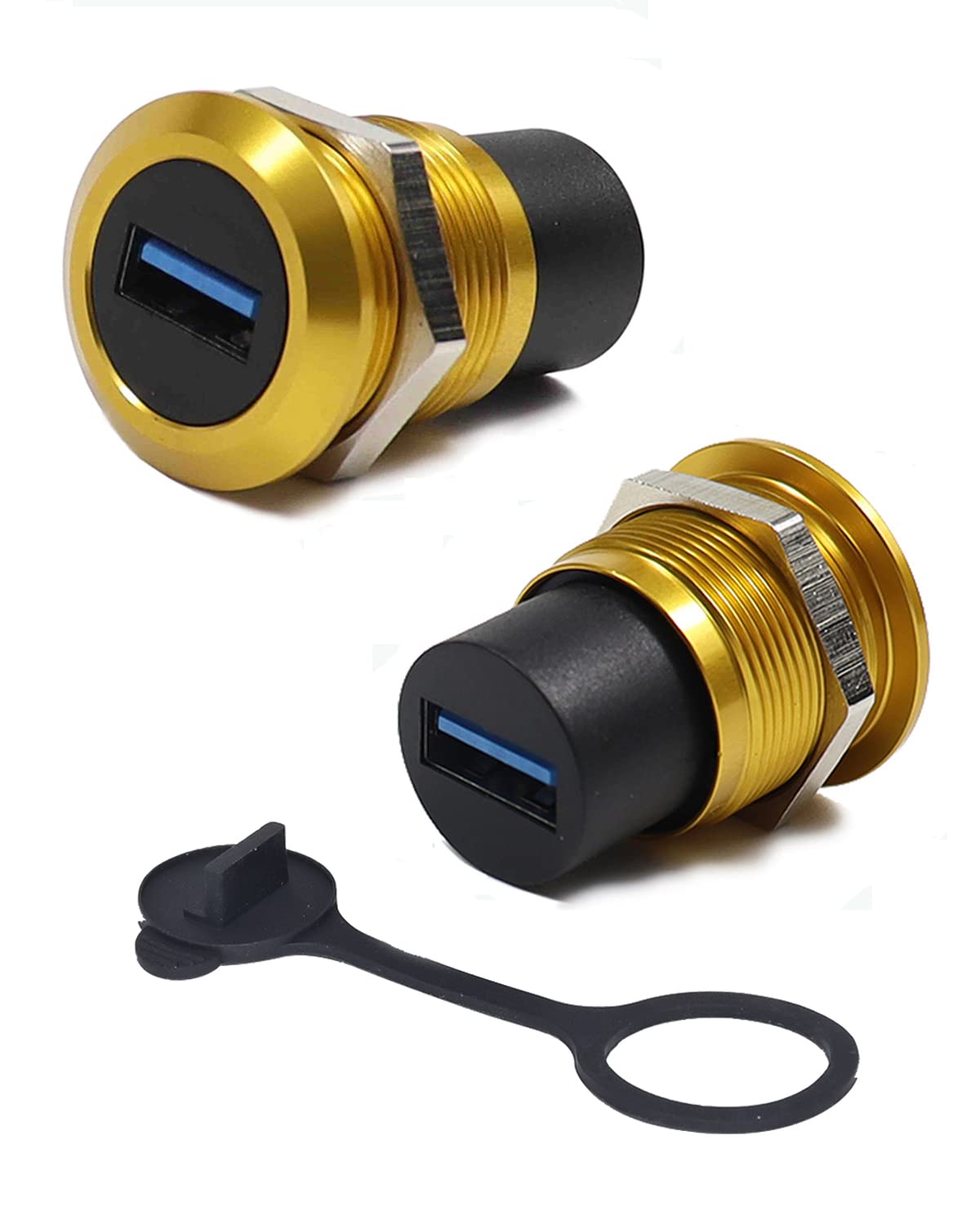 PENGLIN 2PCS USB 3.0 Panel Mount Connector, Female/Female Feed Thru Coupler Signal Extension Interface Adapter with Water/Dustcap