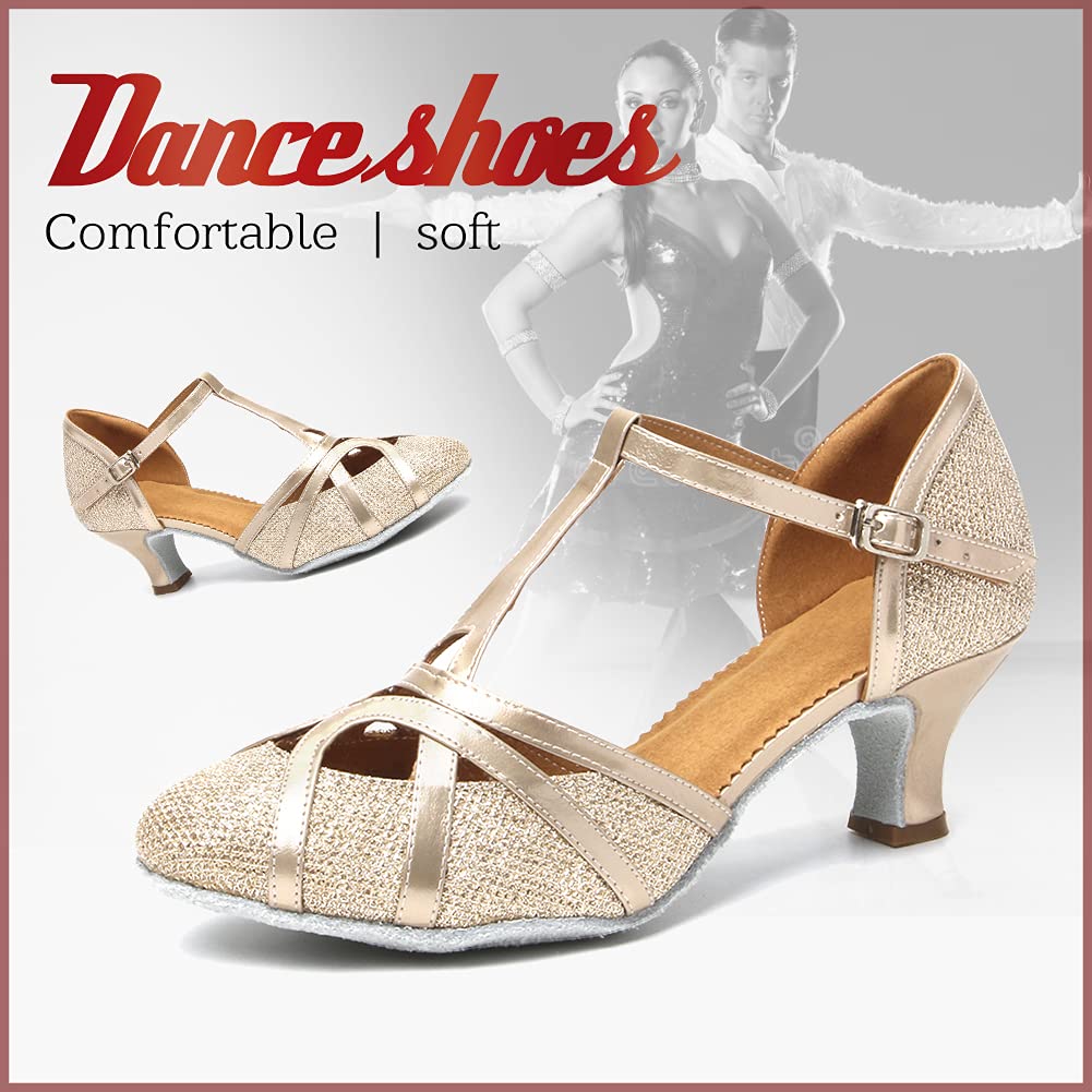 HROYL Chaussures de Danse Latine Femme Salsa Bachata Paillettes Bout Fermé Chaussures Danse Tango de Salon 070-512