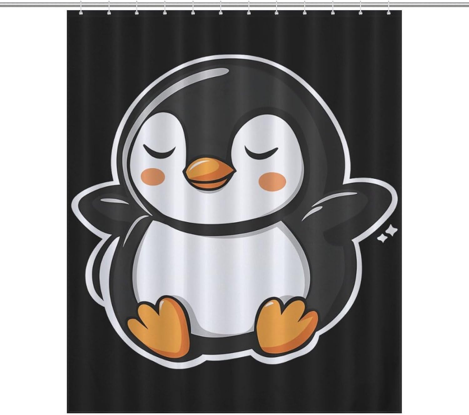 Cartoon Penguin Sleeping Bathroom Shower Curtain Waterproof Heavy Duty Polyester Bath Curtains with 12 Hooks 56.30x70.87Inch（143x180cm）