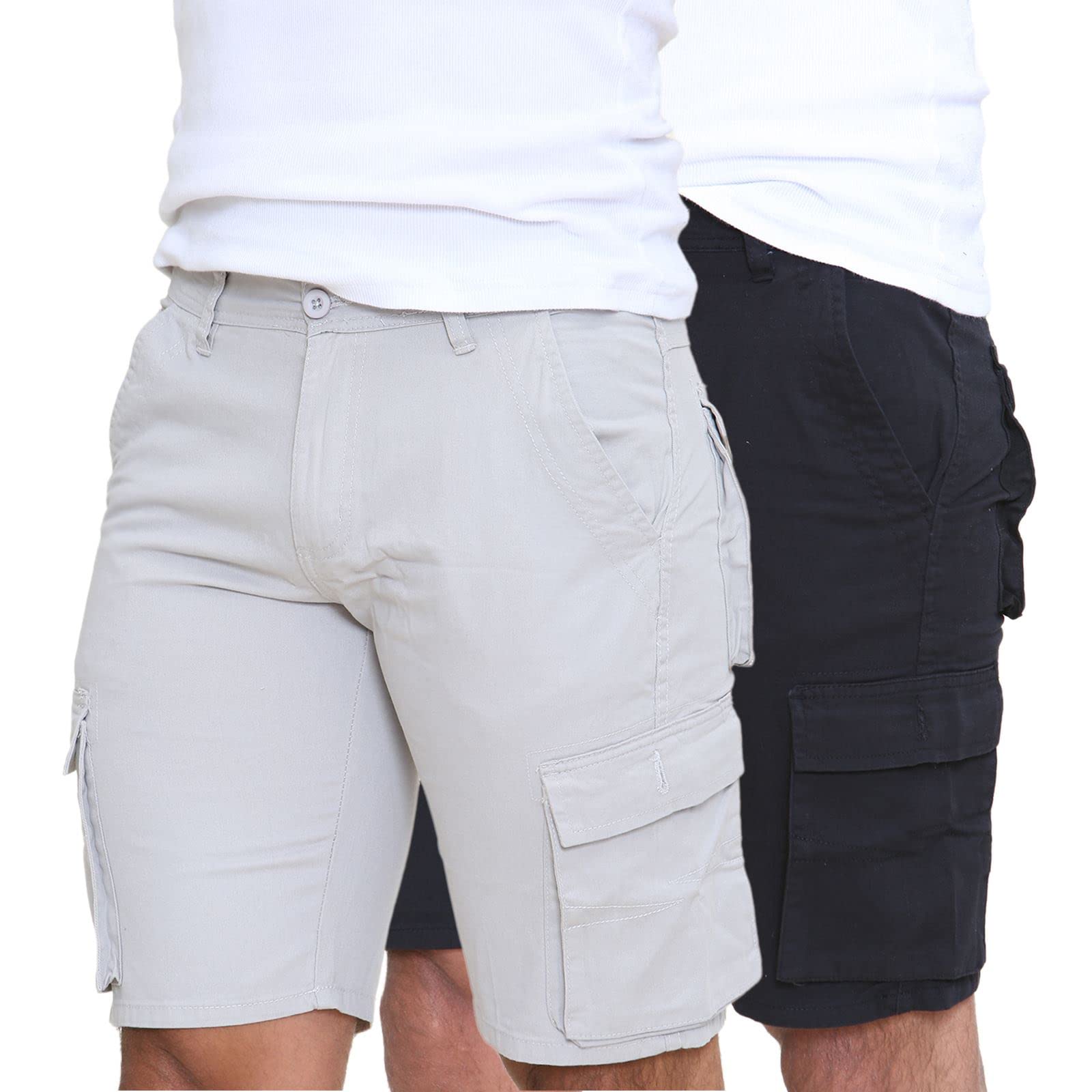 Westace Men's Black & Grey - Cargo Cargo Shorts Combat Twill Work Chino Knee Length Summer Pants Pockets Pack Of Two, 36W