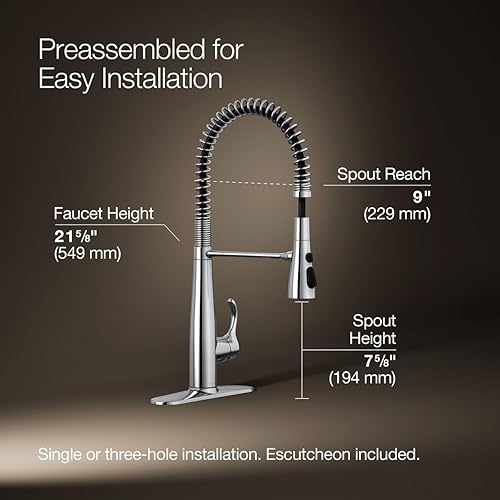 Miniatura 70 de KOHLER Simplice, llave abatible de cocina, 647-CP Mate negro,Cromo pulido,Latón cepillado vibrante.,Vibrant Stainless