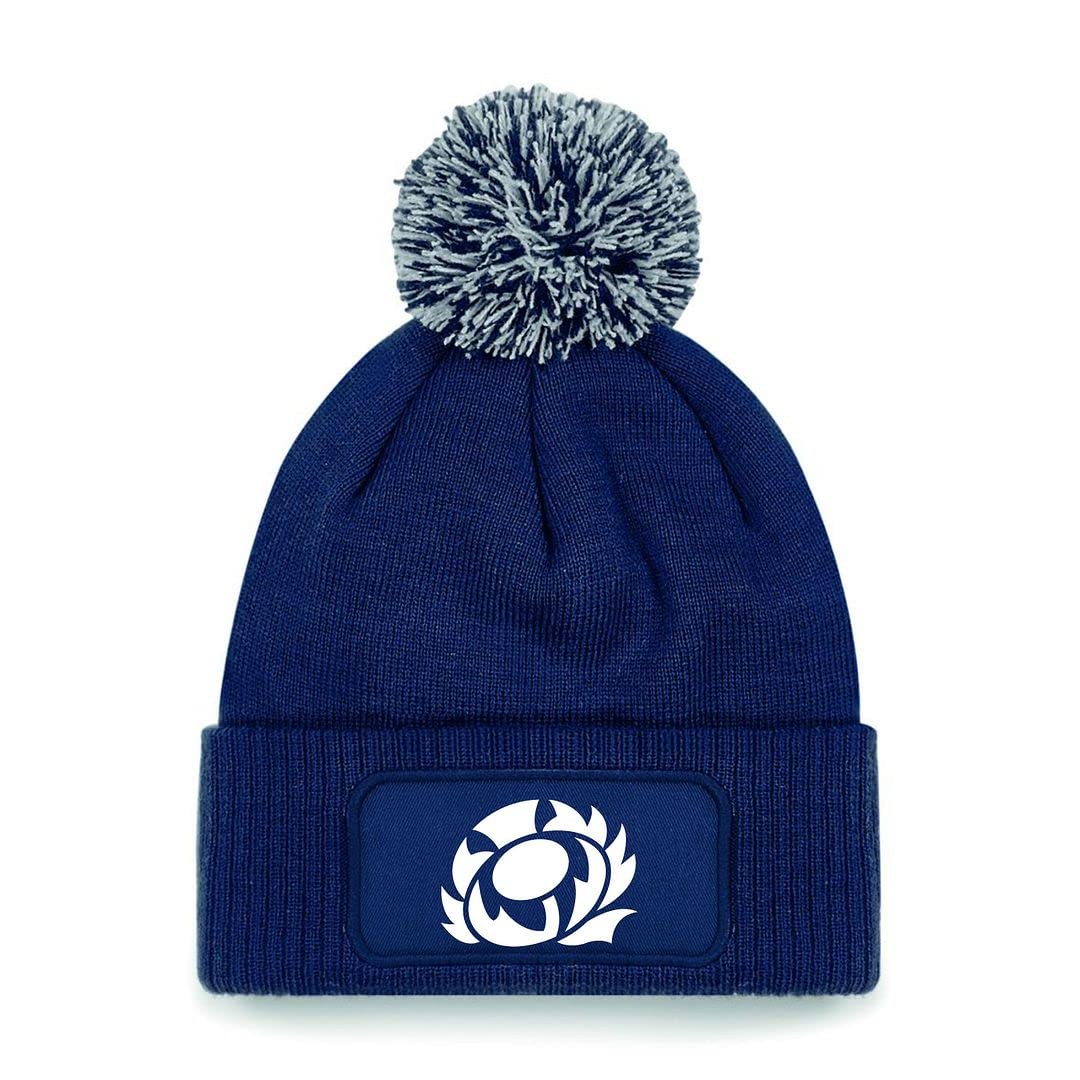 Cyclops Print Men's Blue Scotland Bobble Beanie Rugby Hat Navy